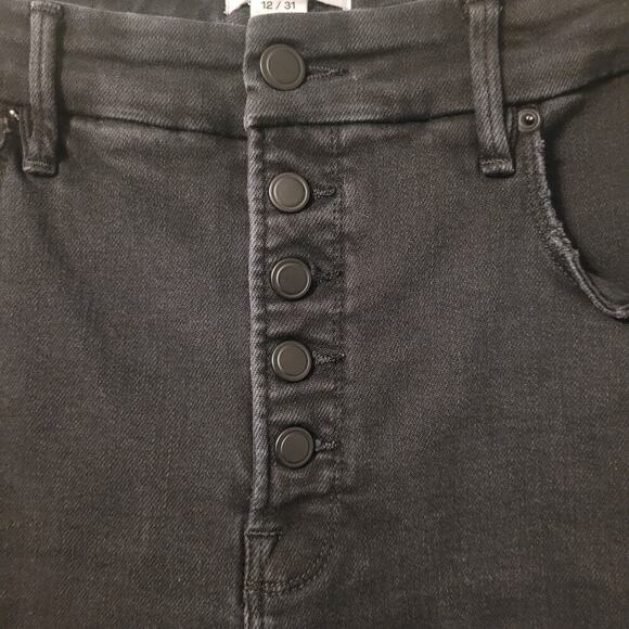 Good American Good Legs Cropped Bootcut Jeans Womens 31 Black Button Fly Raw Hem - Picture 4 of 9